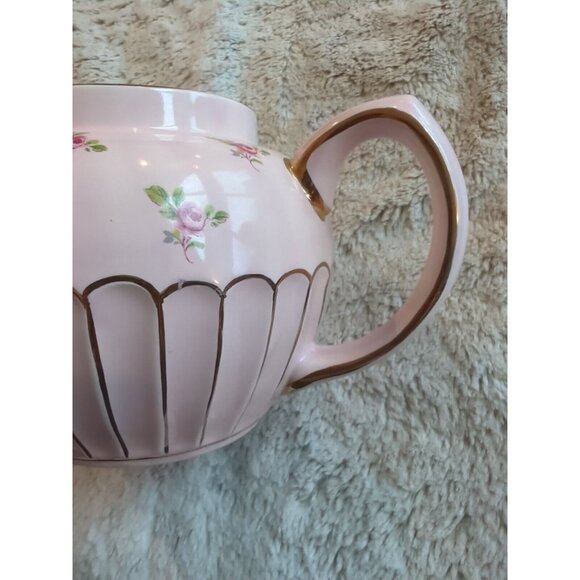 Vtg Sadler Pale Pink Chintz Teapot Roses Gold Trim Round Top Made in England 9x5 - Picture 2 of 16